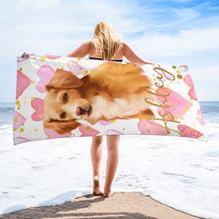 Portrait Pet Photo Name Custom Beach Towel - Customized Gift - joliny