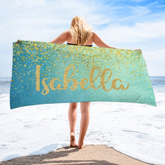 Sparkling Gold Name Personalized Beach Towel - Vacation Gift - joliny