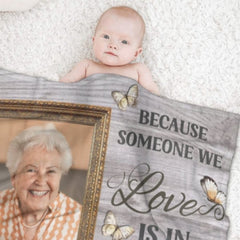 There’s A Little Bit Of Heaven In Our Home - Memorial Personalized Custom Blanket - Upload Image, Sympathy Gift For Family Members - joliny