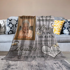 There’s A Little Bit Of Heaven In Our Home - Memorial Personalized Custom Blanket - Upload Image, Sympathy Gift For Family Members - joliny