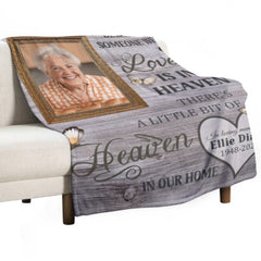 There’s A Little Bit Of Heaven In Our Home - Memorial Personalized Custom Blanket - Upload Image, Sympathy Gift For Family Members - joliny