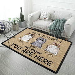 We Know You Are Here - Funny Personalized Cat Decorative Mat - joliny