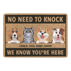 We Know You're Here, Dogs And Cats - Personalized Decorative Mat - joliny