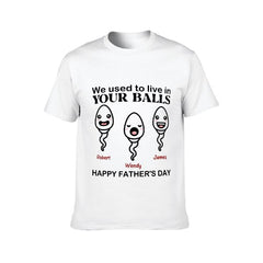 We Used To Live In Your Balls - Personalized Shirt - Birthday Father's Day Gift For Dad, Step Dad - Gift From Sons, Daughters, Wife - joliny