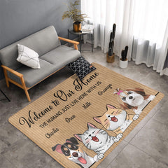 Welcome To The Pet Home - Funny Personalized Pet Decorative Mat, Doormat (Cat & Dog) - joliny